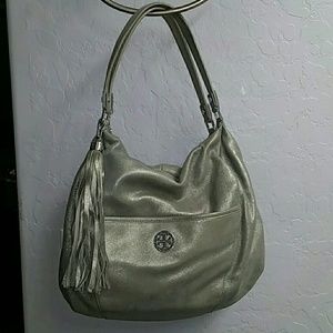 Tory Burch Dean Silver Soft Leather Hobo w/Tassel